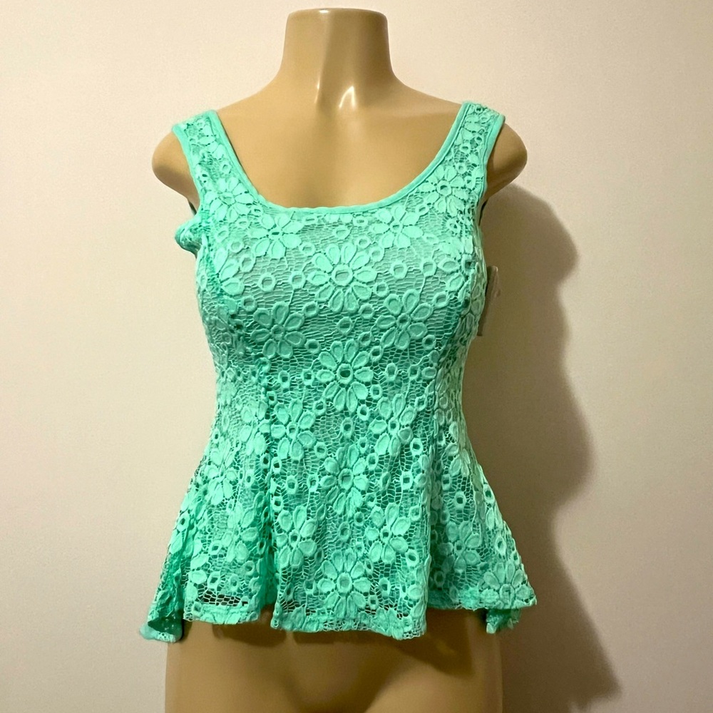 La Scala mint crochet lace blouse with bow back